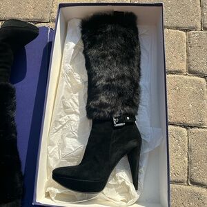 Stuart Weitzman Black Suede Fur Boots